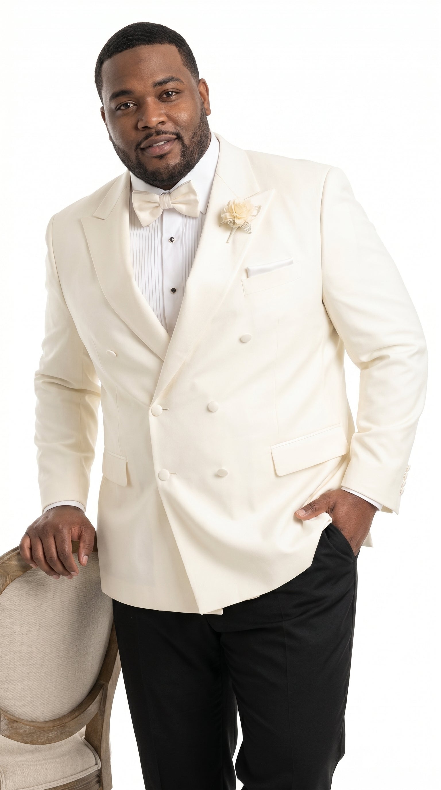Men’s Ivory Double Breasted Dinner Jacket, Peak Lapel Formal Wedding Prom Tuxedo Blazer in cream off white color - 36 Short