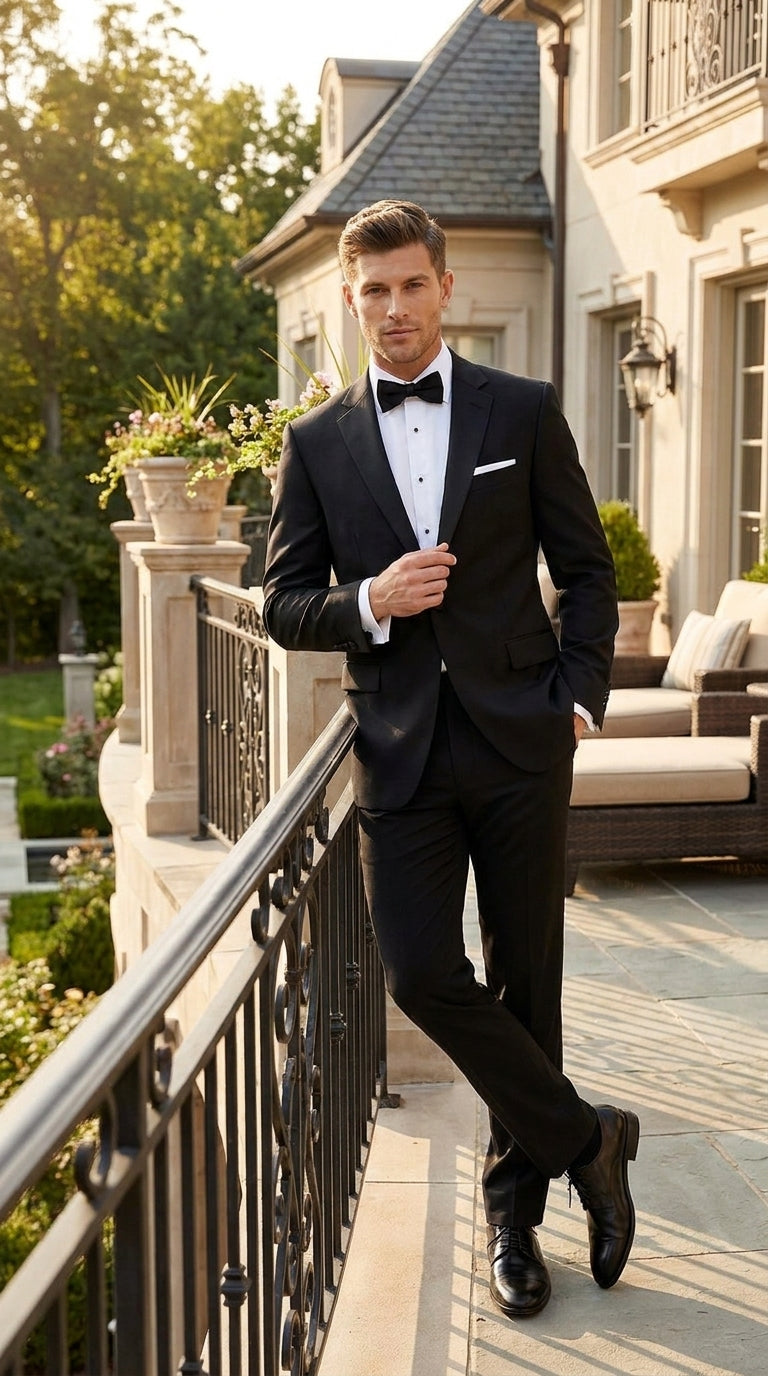 Men’s Black Uniform Tuxedo – One-Button Satin Lapel Formal Suit for Weddings, Prom and Events - 34 Short or Extra Small