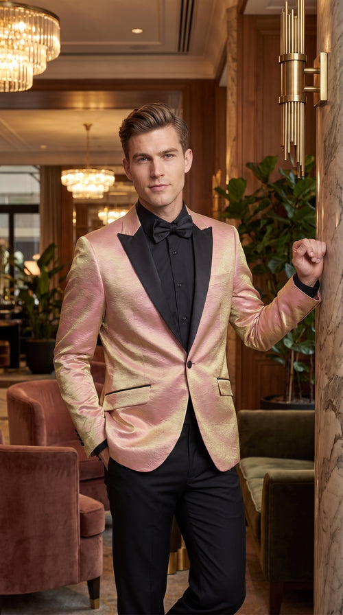 Men’s Rose Gold Tuxedo Jacket – Black Peak Lapel Wedding, Prom and Formal Dinner Blazer