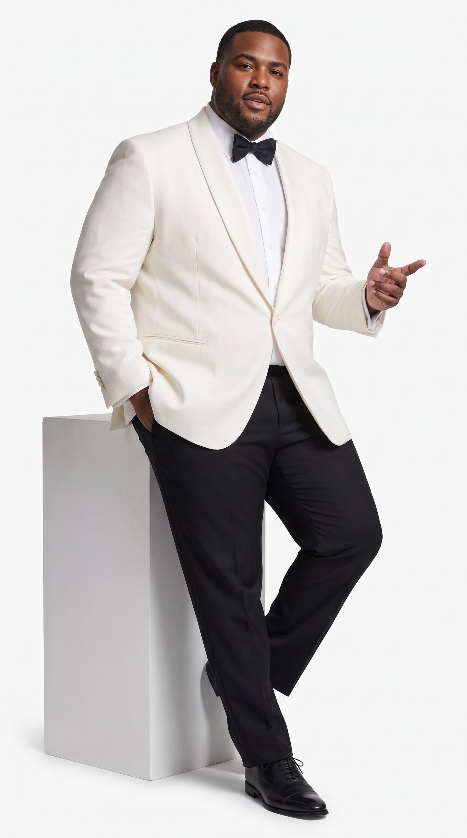 Men’s Vintage Hollywood Ivory Tuxedo – Black Shawl Lapel Wedding, Prom and Formal Dinner Jacket with Black Pants
