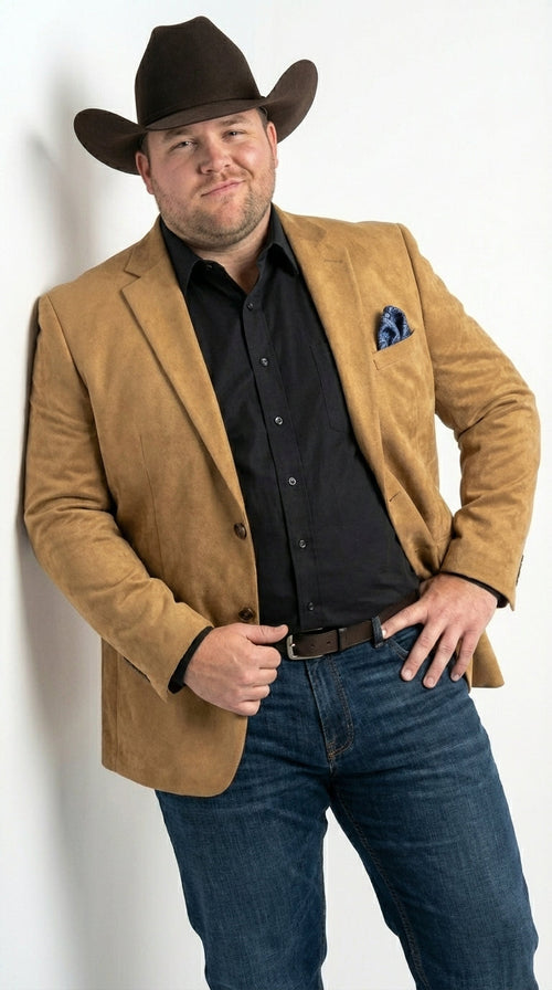 Men’s Camel Suede Cowboy Blazer – Camel Western Style Suede Sport Coat for Casual