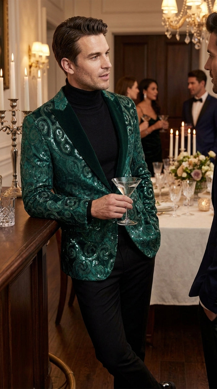 Men’s Emerald Green Paisley Dinner Jacket – Luxury Shawl Lapel Formal Blazer for Prom, Wedding & Tuxedo Events