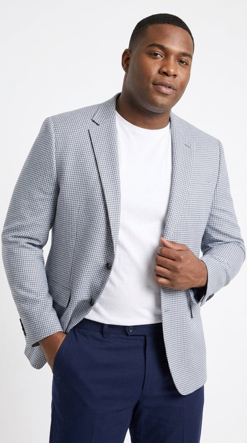 Men’s Light Blue Checkered Sport Coat – Two-Button Wedding, Business and Smart Casual Blazer