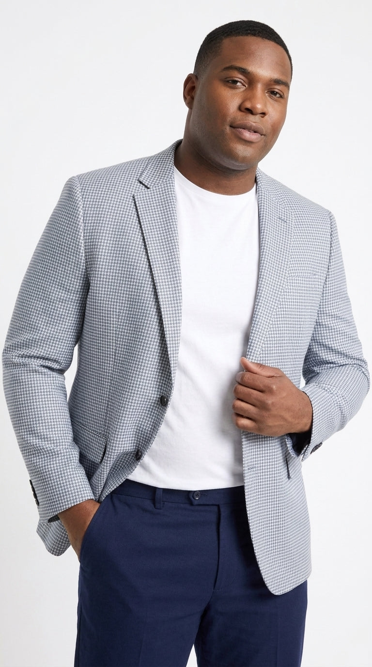 Men’s Light Blue Checkered Sport Coat – Two-Button Wedding, Business and Smart Casual Blazer