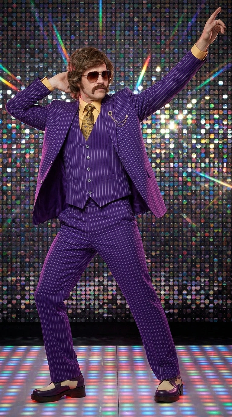 Men’s Purple Pinstripe 3-Piece Suit – 1970s Disco, Pimp, Retro Rockabilly and Party Suit - 34 Short or Extra Small