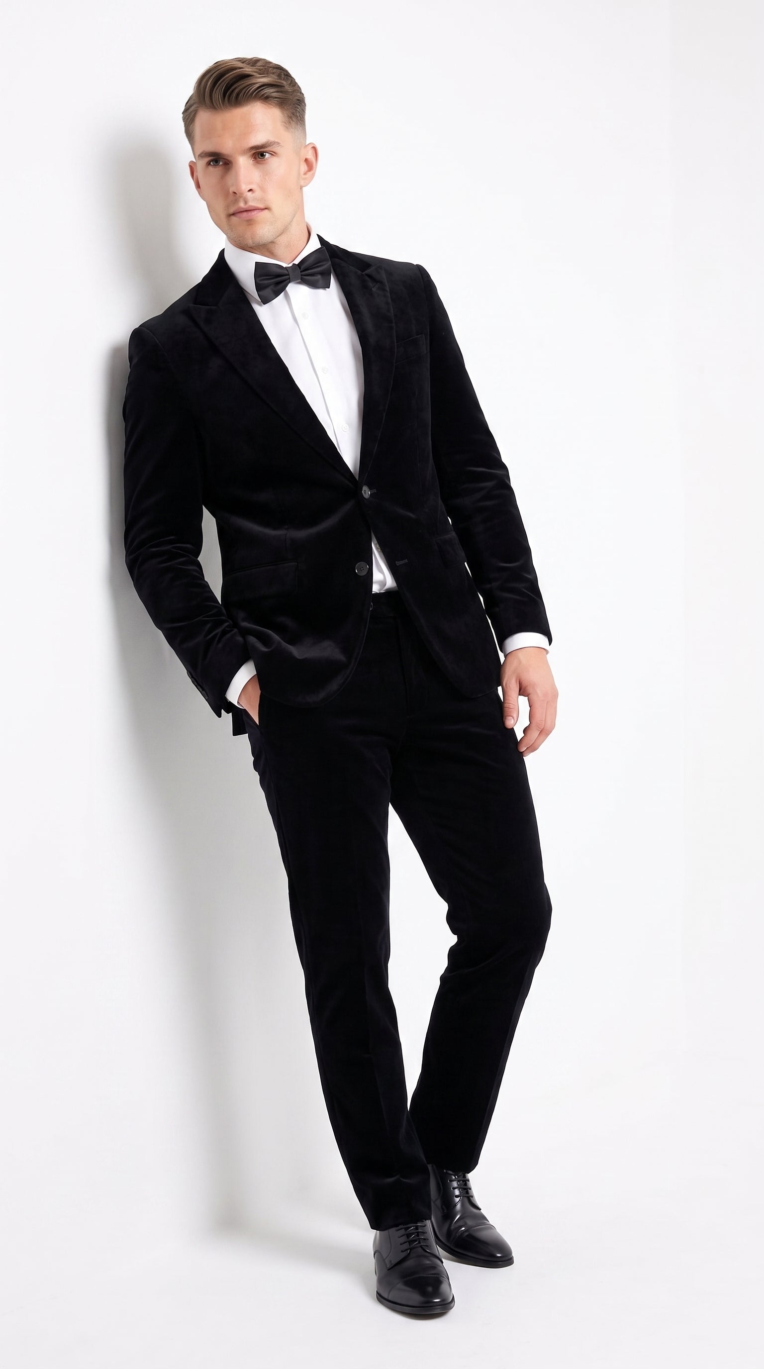 Men’s Black Velvet 2-Piece Suit – Notch Lapel Wedding, Prom and Formal Evening Suit - 34 Short or Extra Small