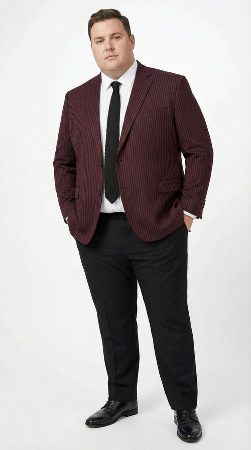Mens Burgundy Pinstripe Blazer Classic Tailored Formal Jacket for Business, Office and Evening Wear