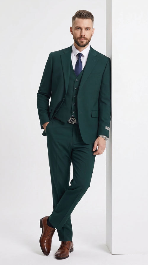 Stacy Adams Dark Teal Suit – Men’s 3-Piece Green Teal Wedding & Formal Suit Modern Fit