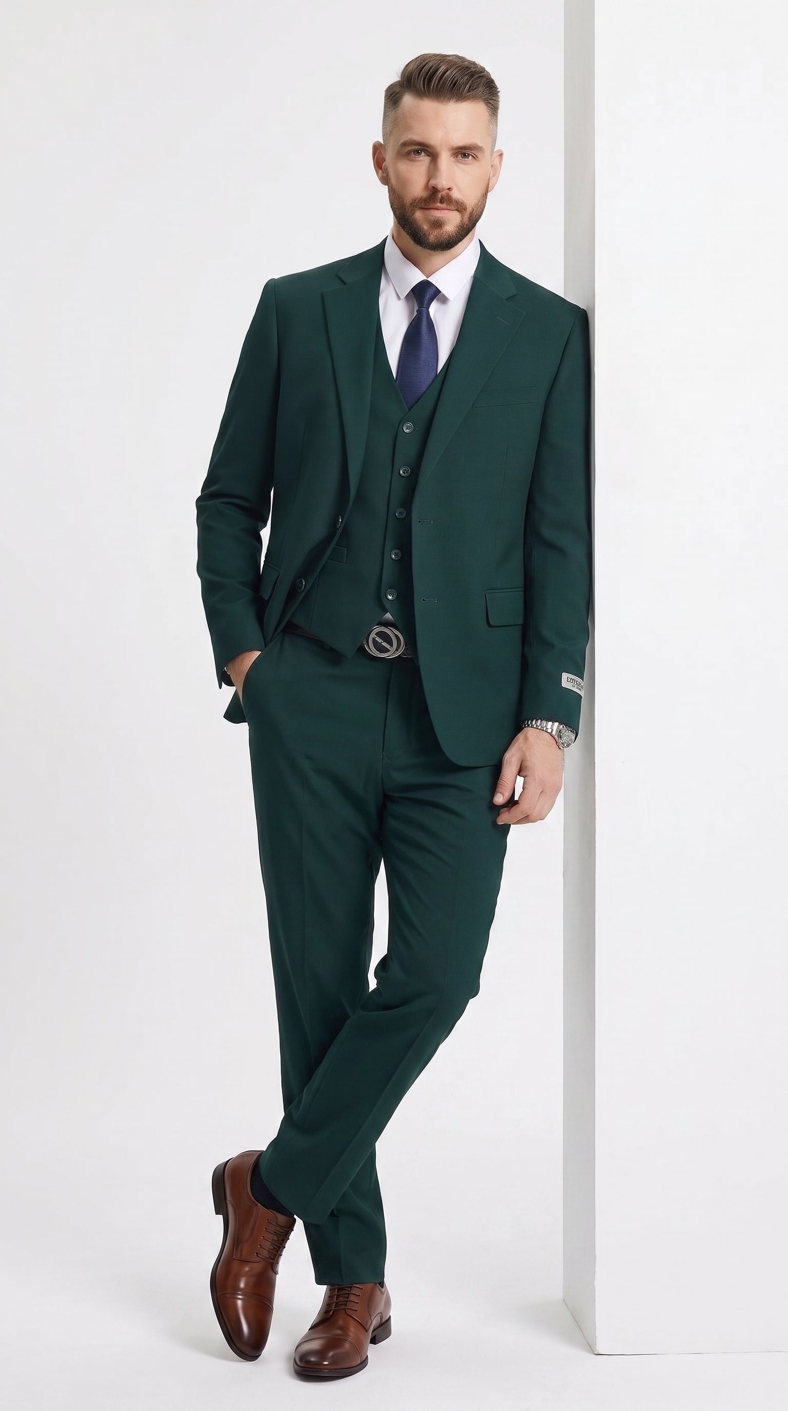 Stacy Adams Dark Teal Suit – Men’s 3-Piece Green Teal Wedding & Formal Suit Modern Fit