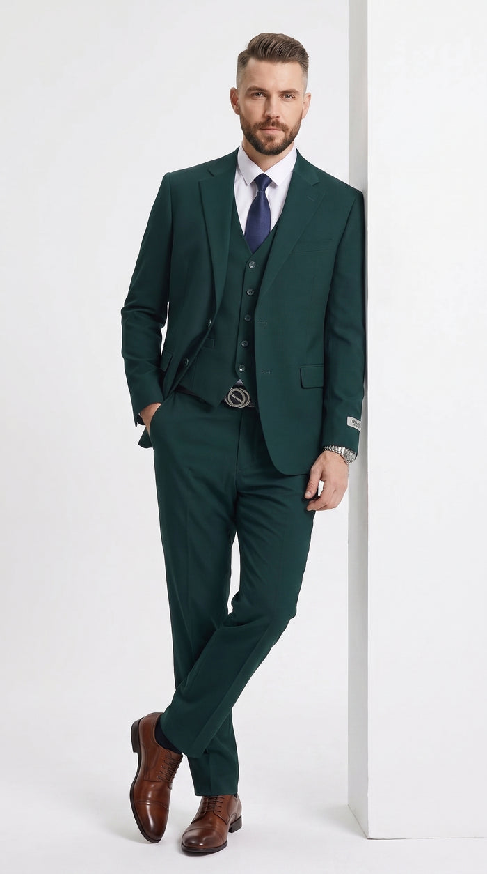 Stacy Adams Dark Teal Suit – Men’s 3-Piece Green Teal Wedding & Formal Suit Modern Fit