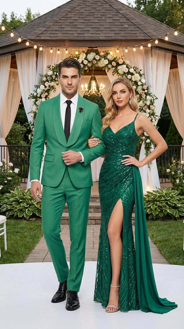 Men’s Emerald Green Tuxedo Suit – Emerald Green Formal Tuxedo with Shawl Lapel Jacket Trousers for Prom, Wedding in Augusta Green - 34 Short or Extra Small
