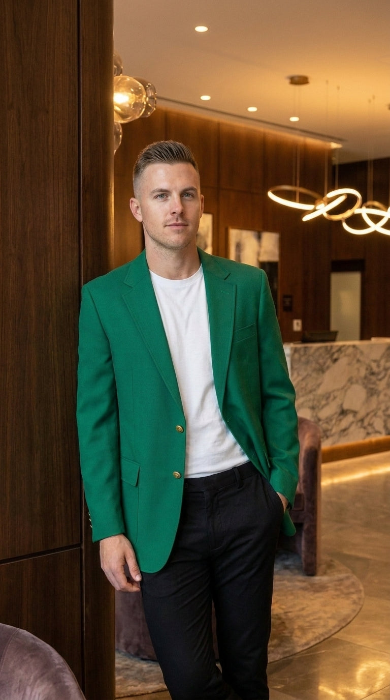 Men’s Kelly Green Blazer with Black Pants – Church, Business and Formal - 36 Short