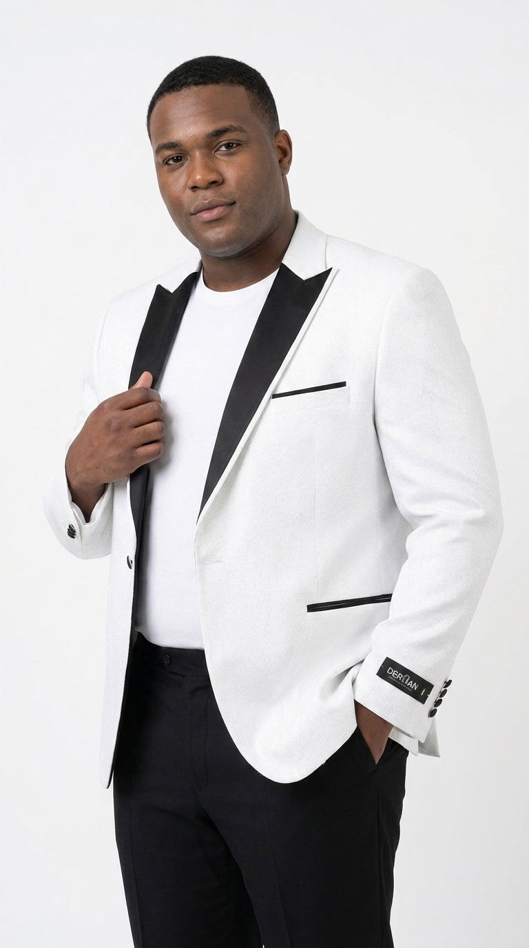 Men's White Sparkle Dinner Jacket – Black Satin Shawl Lapel Tuxedo Blazer   Slim Fit Sequin Shiny Prom Jacket - 34 Short or Extra Small