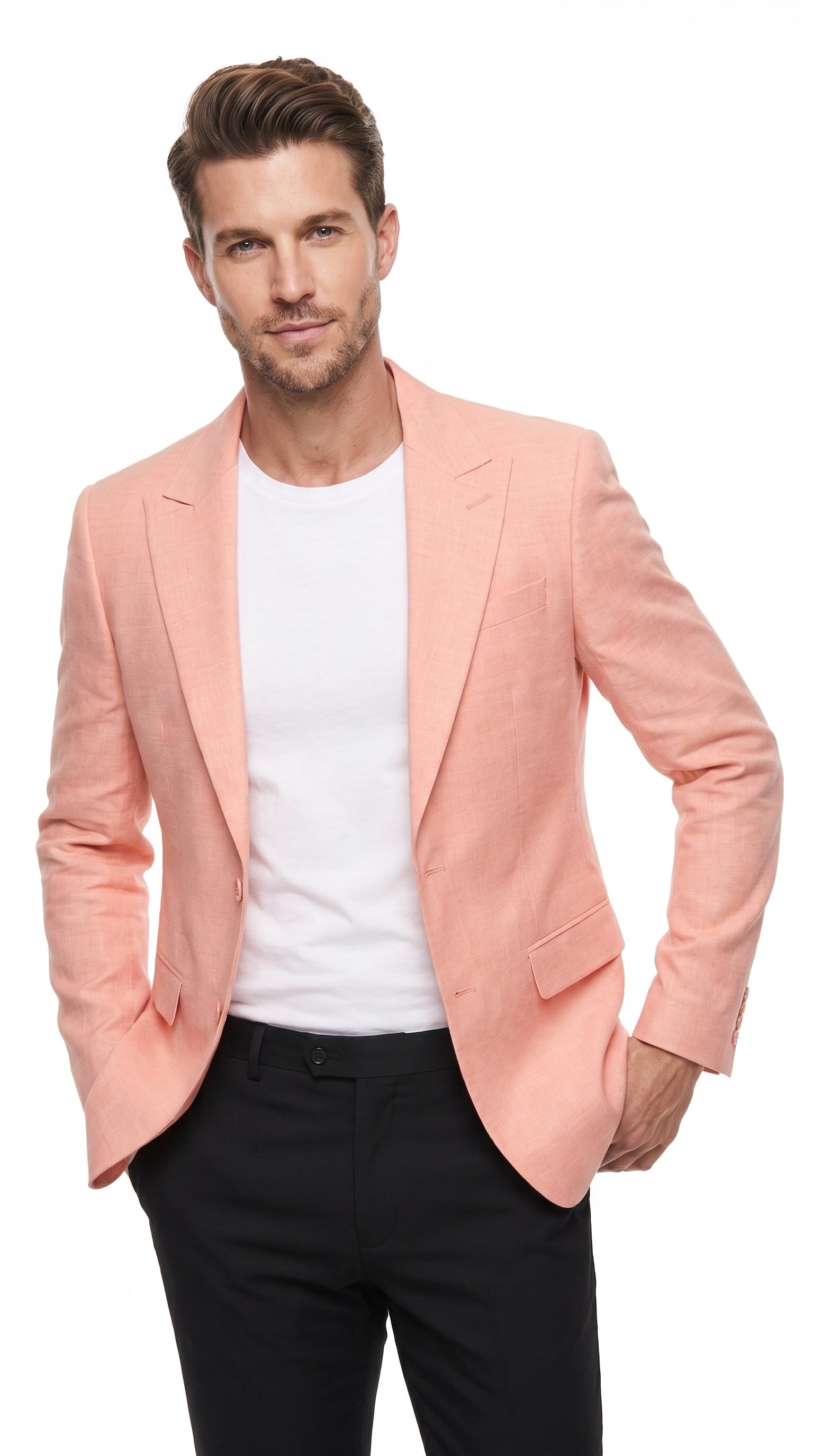 Men’s Peach Blazer – Modern Fit Wedding, Summer, Business Casual & Smart Casual Sport Coat - 36 Short