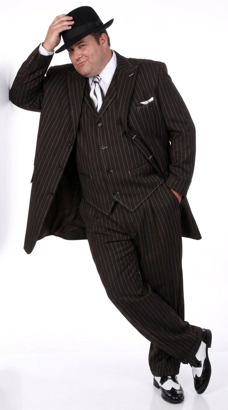 Men’s Black Pinstripe Zoot Suit – 3-Piece Gangster, Formal Suit 1920s Pimp Suit - 34 Short or Extra Small