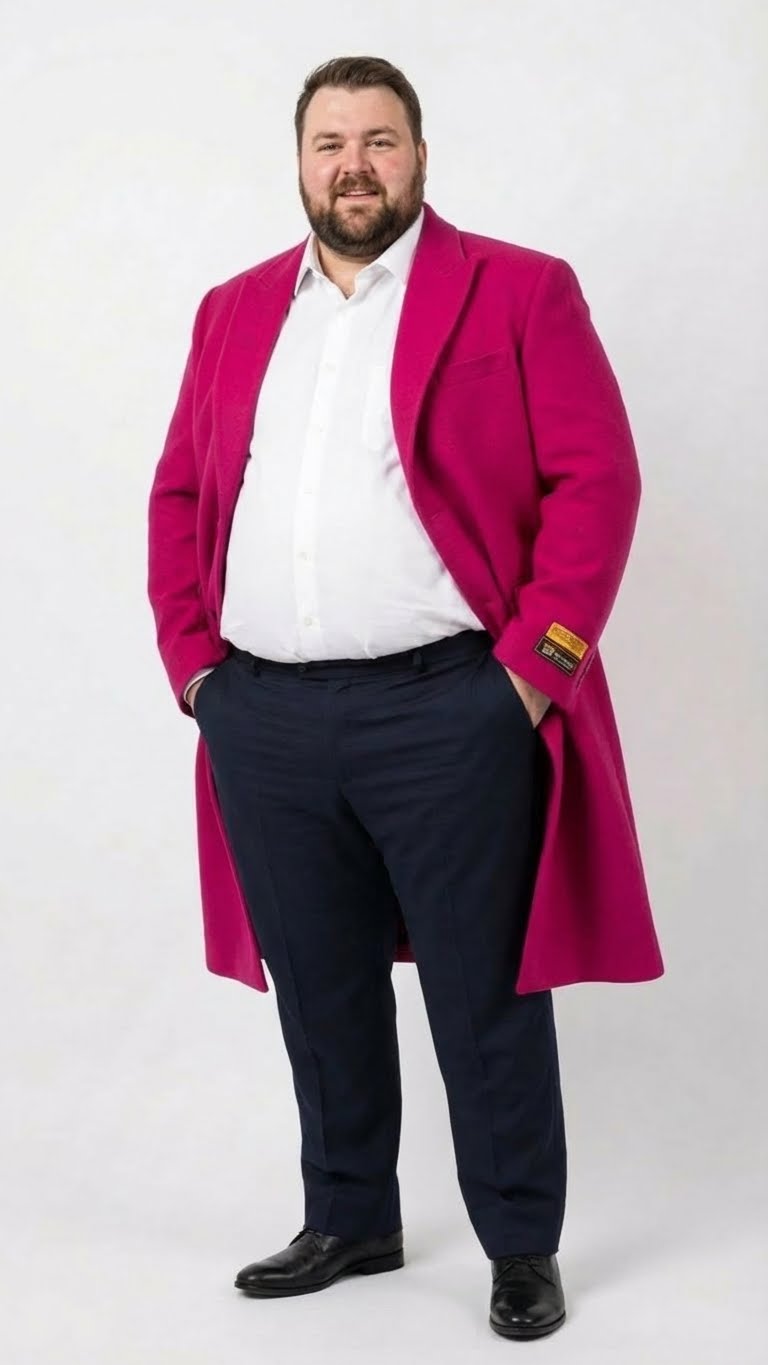 Men’s Hot Pink Wool Blend Overcoat – Topcoat Carcoat Winter Fabric - Coat Size 38