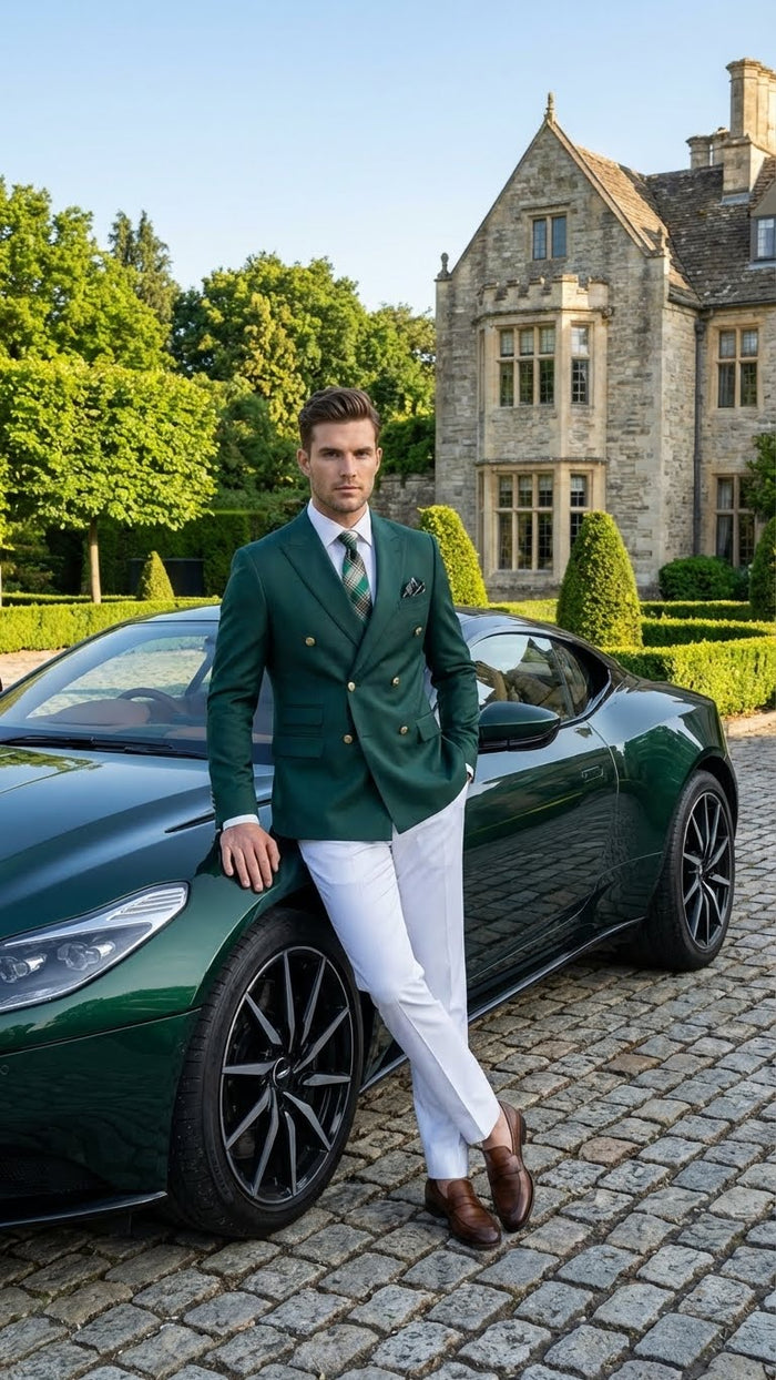Mens Dark Green Double Breasted Blazer Hunter Olive Green Sport Jacket coat