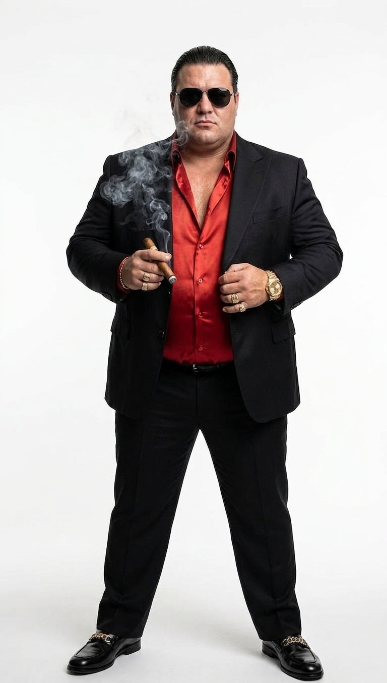 Tony Montana’s Black Blazer with Red Sateen Shirt – Men’s Black Formal Blazer and Red Satin Style Shirt Outfit for Party, Wedding and Vintage Wear - 36 Short