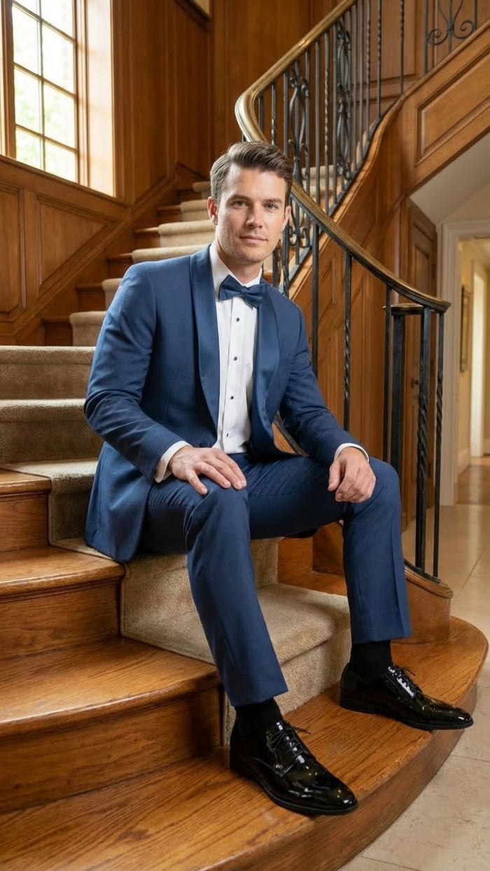 Mens Indigo Sapphire Royal Blue Tuxedo Suit Set, Classic Formal Wedding Prom Dinner Jacket Tux Light Blue Cobalt Color