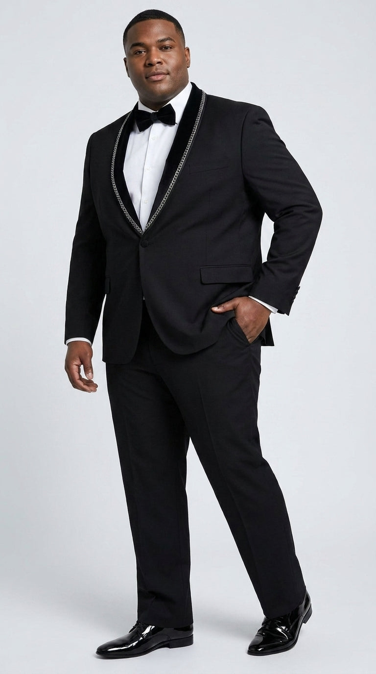 Men’s 1970s Style Black Boot Cut Tuxedo Suit – Shawl Lapel Wedding, Prom and Formal 2-Piece Suit - 34 Short or Extra Small