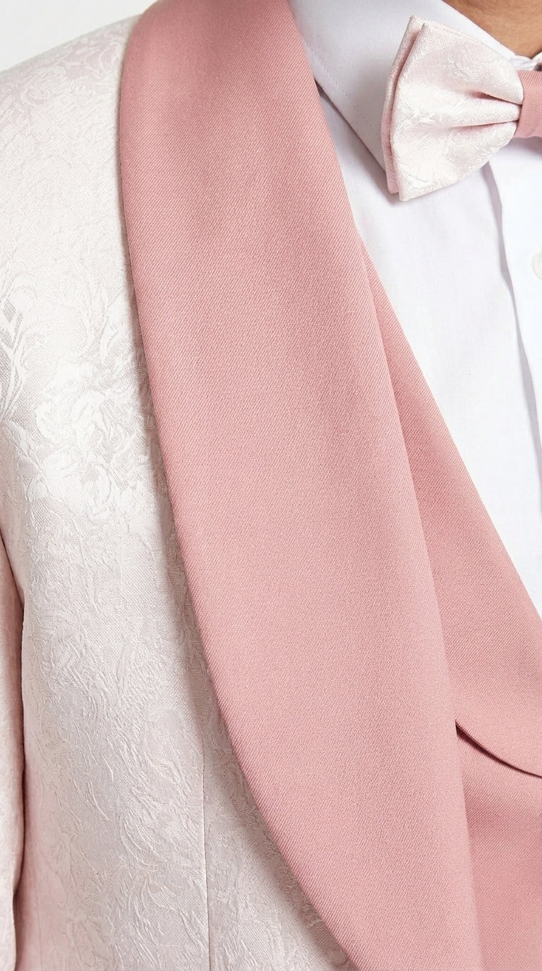 Men’s Cream and Rose Pink Prom Suit – Cream Tuxedo Jacket with Rose Pink Pants and Shawl Lapel Formal Suit for Prom and Wedding - 34 Short or Extra Small