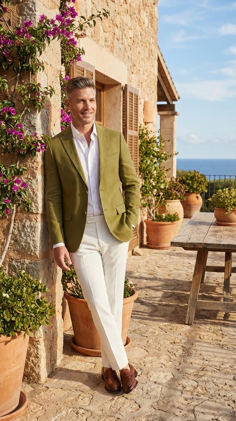 Menâ€™s Olive Green Blazer Sport Coat â€“ Linen Fabric Summer in pistachio sage green - 36 Short
