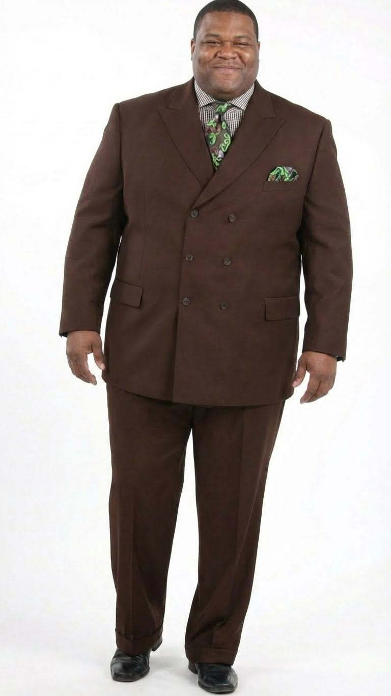 Mens 6 on 3 Style Brown Double Breasted Suit with Wide Leg Pleated Pants, Classic Formal 2 Piece Dress Suit Set - 34 Short or Extra Small