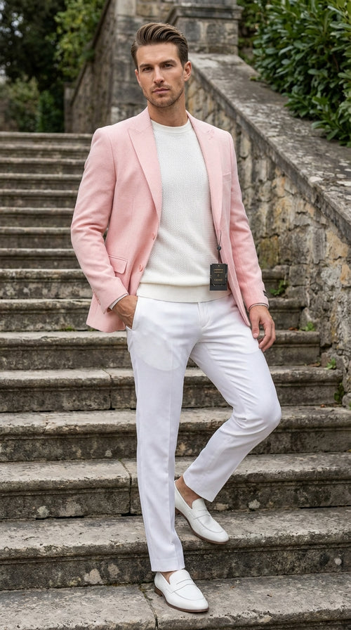 Mens Peach Pink Blazer Jacket Modern Formal Sport Coat for Wedding, Party and Business Wear - Summer Jacket