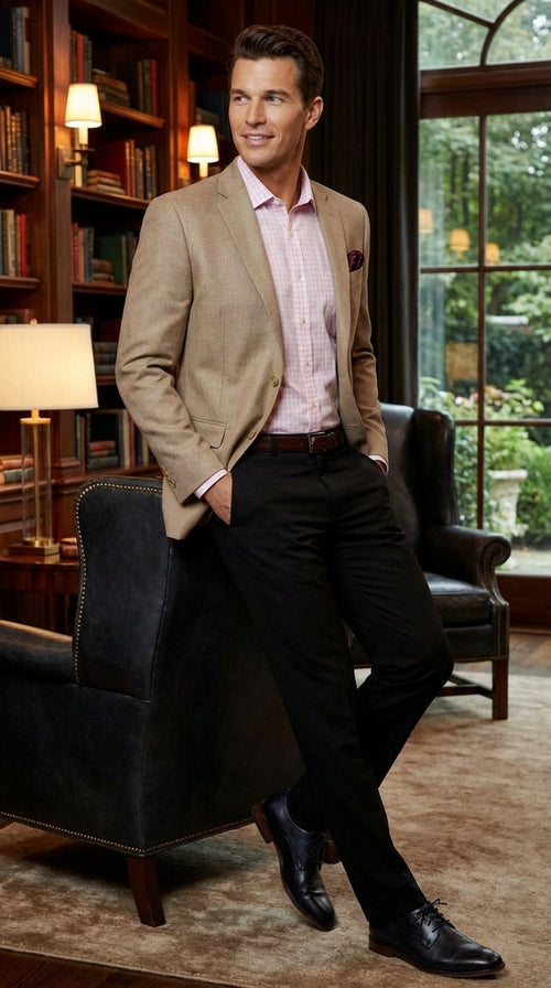 Mens Tan Blazer Sport Coat  Classic Fit Beige Dress Jacket for Business, Wedding and Smart Casual Wear