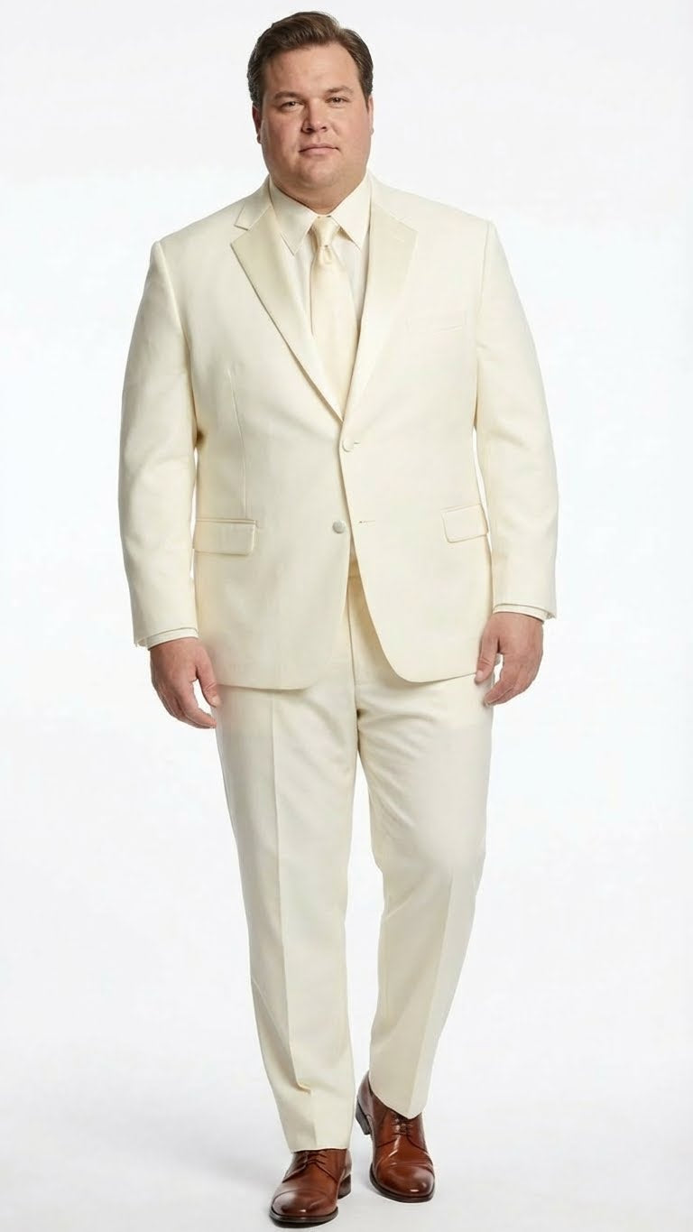 Men’s Ivory Tuxedo Suit with Satin Notch Lapel – Formal Wedding and Evening Wear Suit in Cream Off White Color - 34 Short or Extra Small