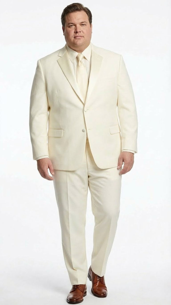 Mens Ivory Tuxedo Suit with Satin Notch Lapel Formal Wedding and Evening Wear Suit in Cream Off White Color