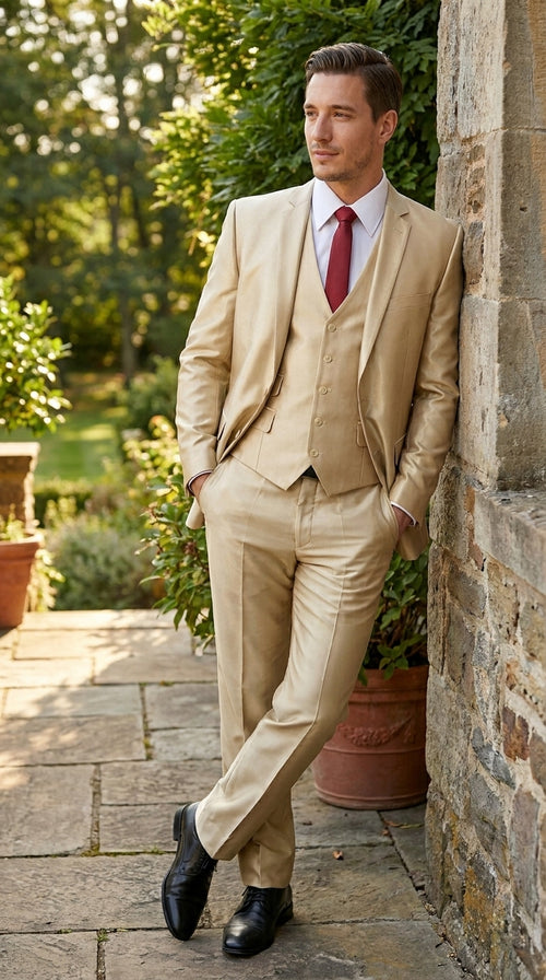 Men’s Champagne Wedding Suit with Jacket, Vest and Pants, Summer Formal Dress Suit