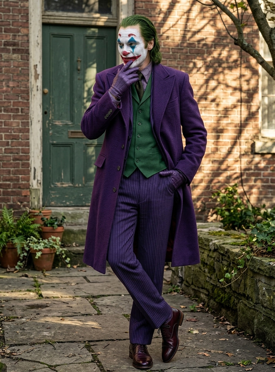 Men’s Purple Overcoat Joker Folie à Deux Arthur Fleck Inspired Long Coat – Classic Costume Trench Coat, Stylish Winter Party Wear Jacket - Coat Size 38