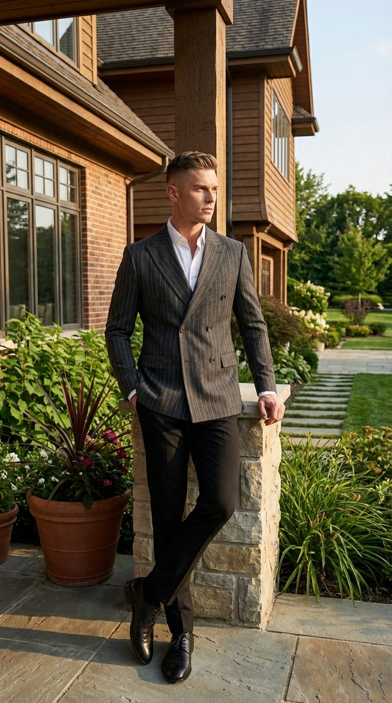 Mens Charcoal Gray Pinstripe Double Breasted Blazer Sport Coat – Classic Formal Business Jacket for Office and Smart Casual Wear - 36 Short