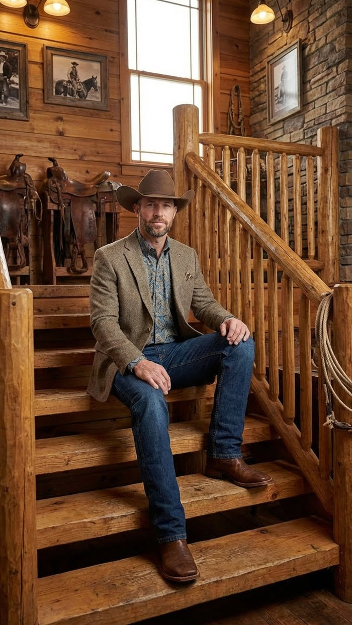 Mens Brown Taupe Western Blazer Jacket Classic Cowboy Style Sport Coat for Wedding