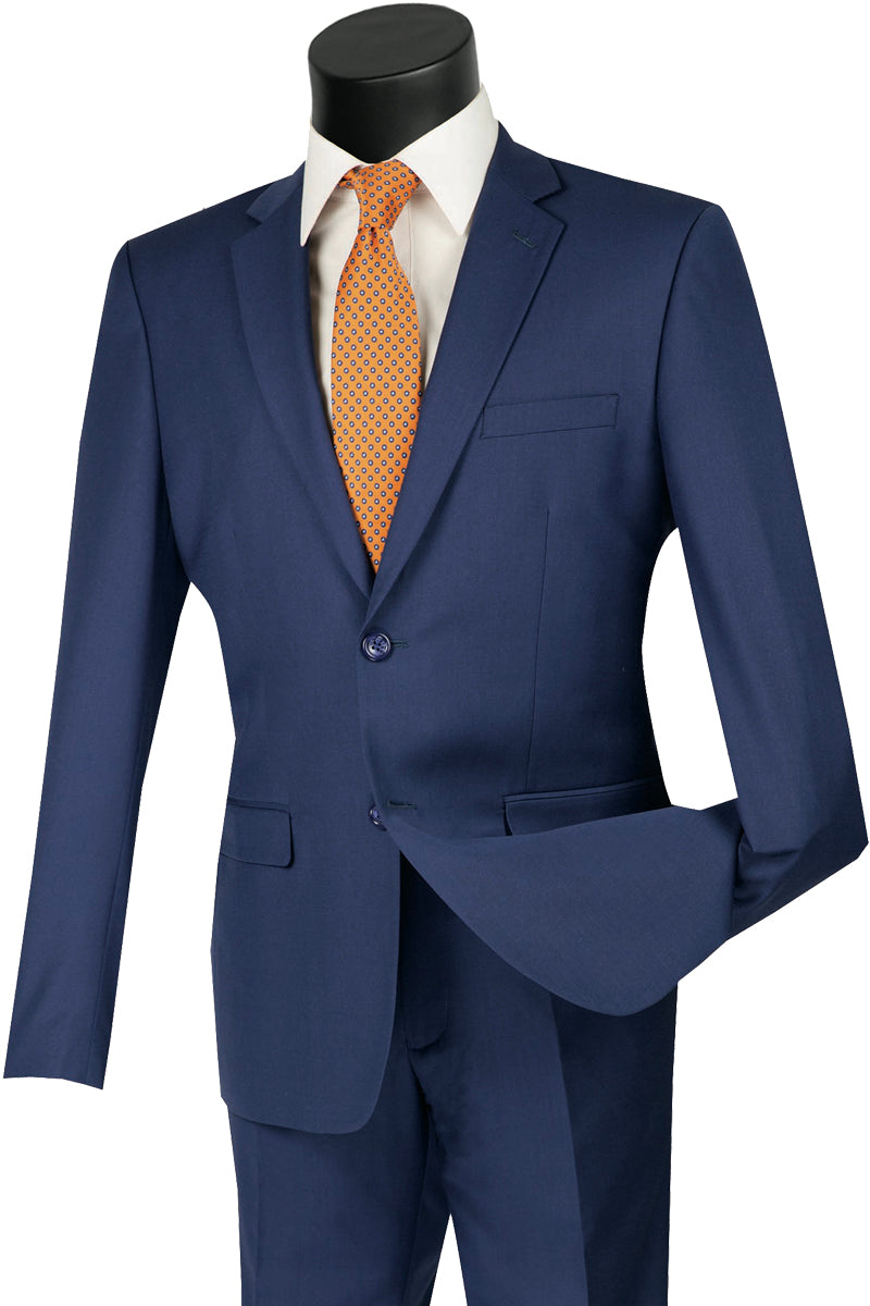 Mens Ultra Slim Fit Wool Feel Suit in Indigo - 36 Short