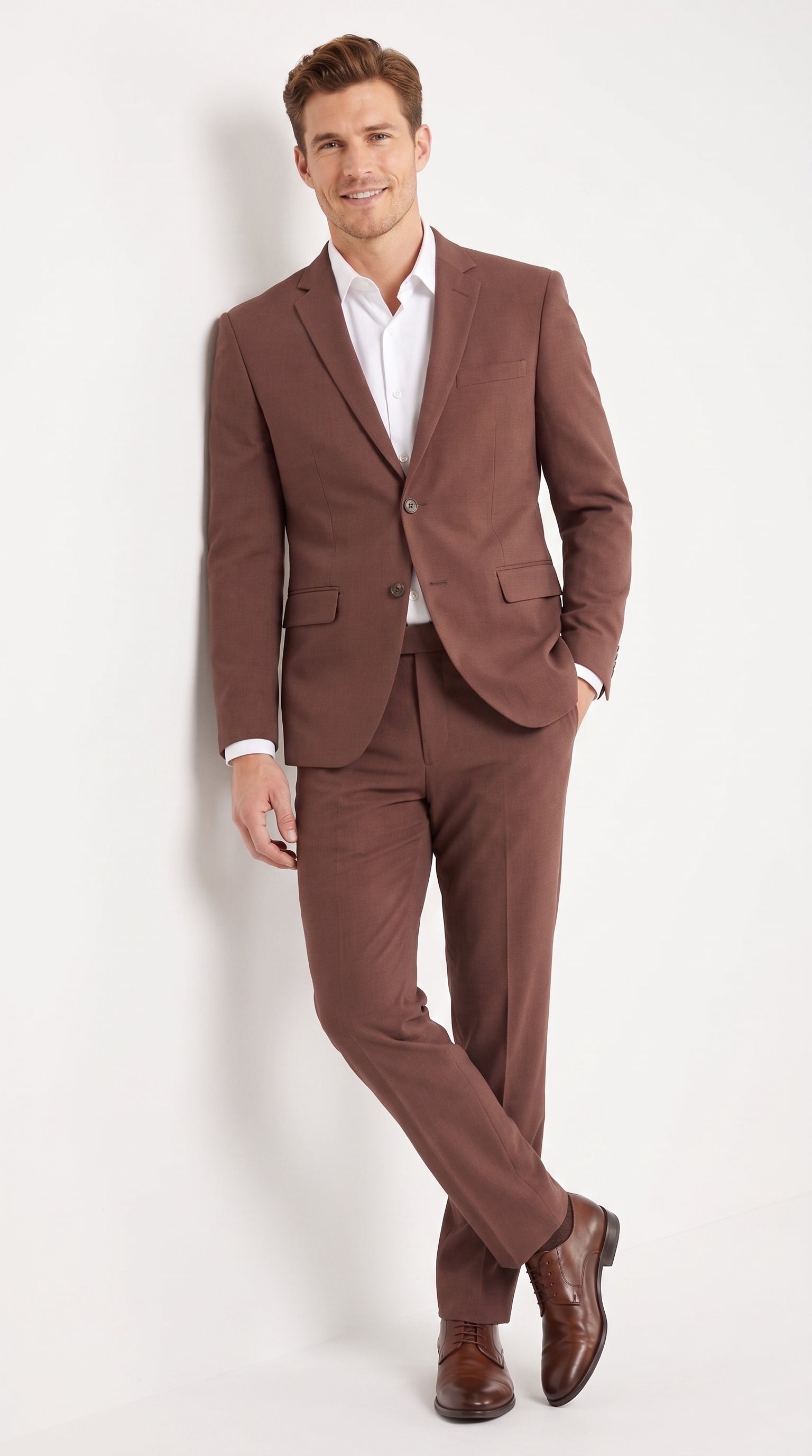 Men’s Coffee Brown 2-Piece Suit – Classic Two-Button Wedding, Business and Formal Suit