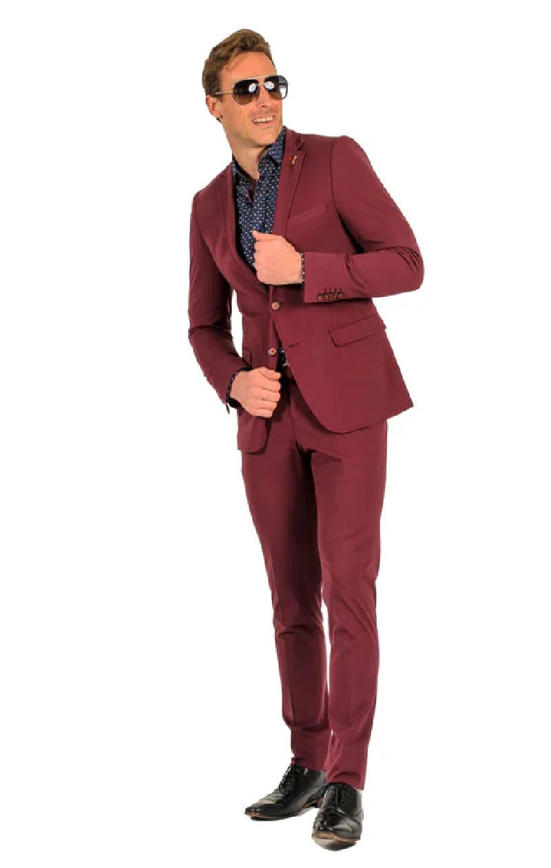 Stretch Fabric - "Burgundy" Light Weight Suit - Slim Fitted Suit "Style #" - Burgundy