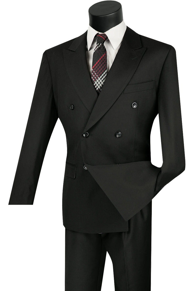 Mens Classic Wool Feel Double Breasted Suit in Black - 36 Short