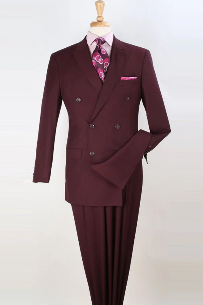Apollo King Burgundy Wool Feel Double Breasted Suit