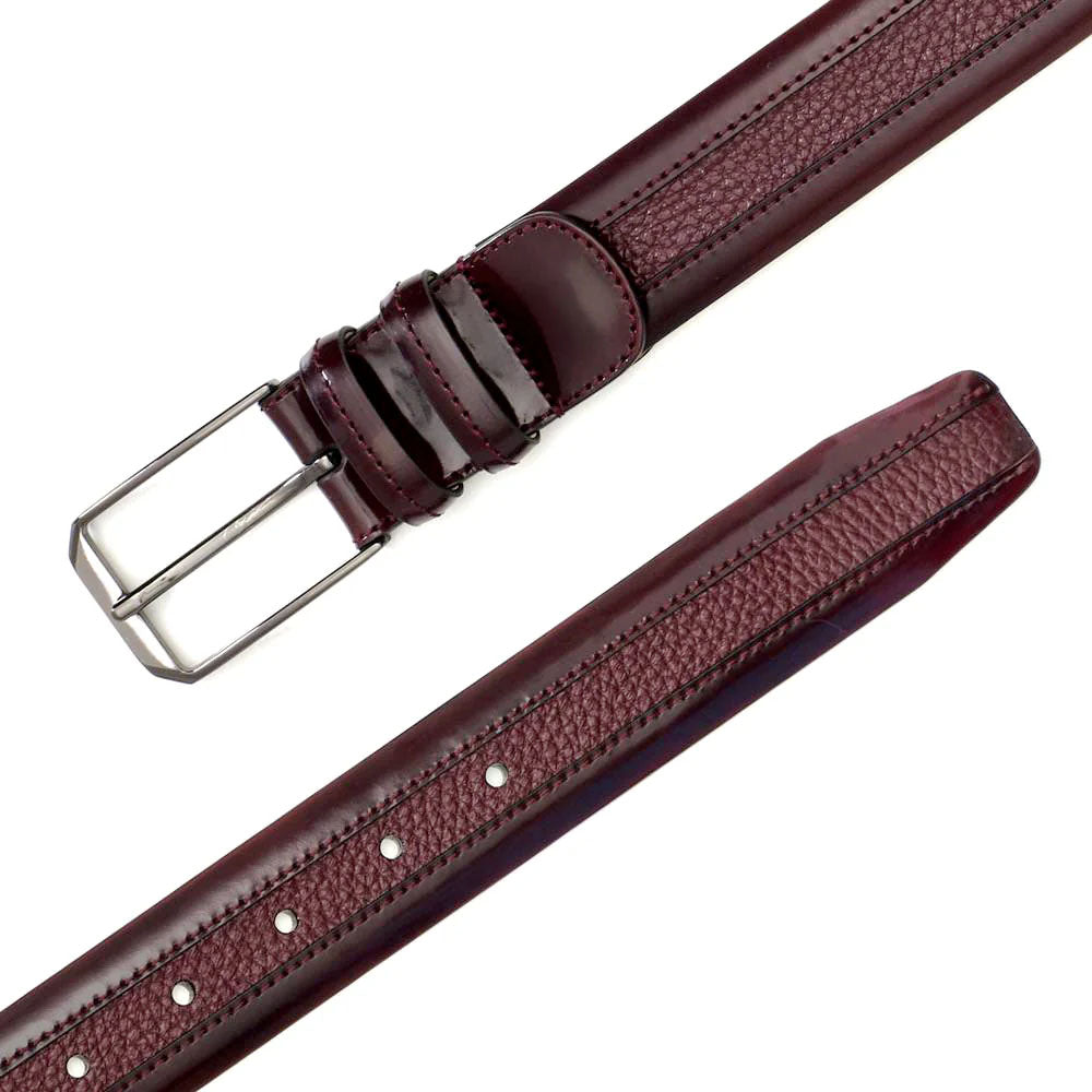 Mezlan Leather & Deerskin Belt Burgundy (AO11113) - 32