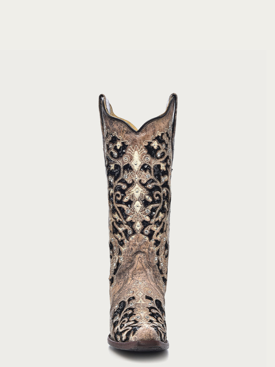 Corral Women's Black Glitter Inlay Crystal Snip Toe Cowboy Boots - 5