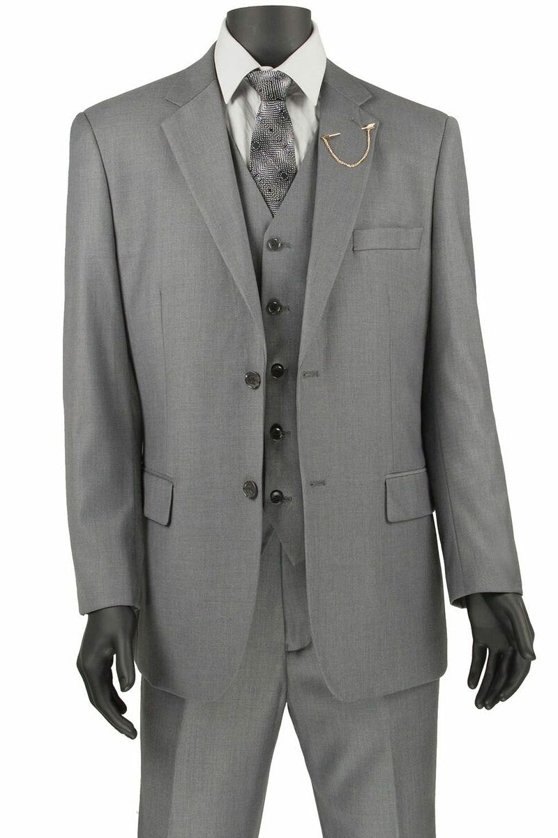 "Classic Men's Light Grey Suit - 2 Button Vested Single Pleated Pant" - 34 Regular