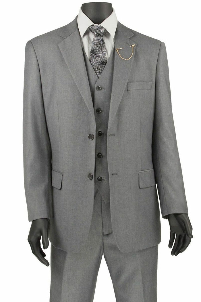 Apollo King "Classic Men's Light Grey Suit - 2 Button Vested Single Pleated Pant"