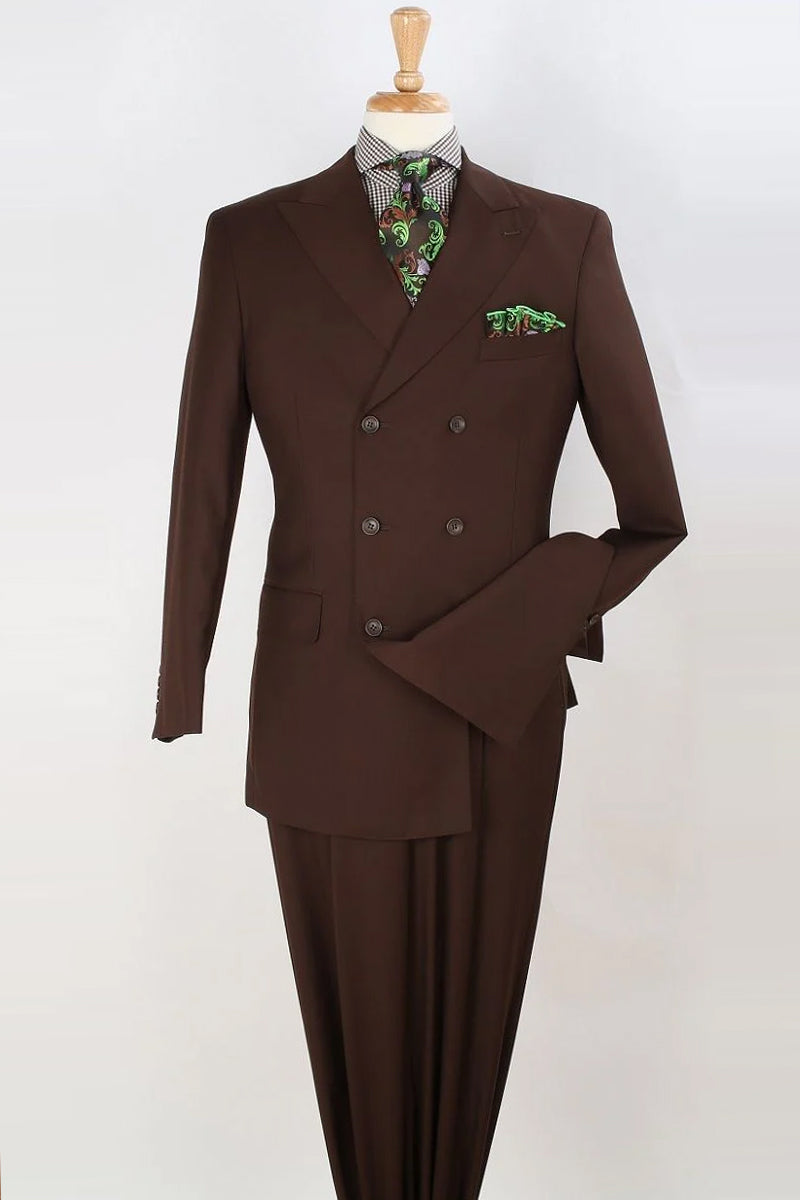 "Brown Double Breasted Men's Fashion Suit - Three Quarter Length"