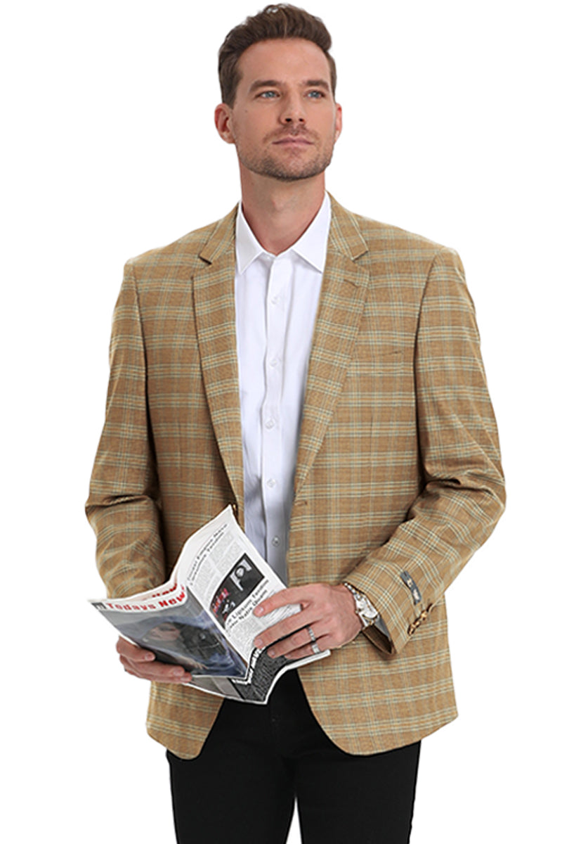 "Double Windowpane Sport Coat for Men - Business Casual Two Button in Camel & Teal"