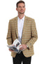 "Double Windowpane Sport Coat for Men - Business Casual Two Button in Camel & Teal"