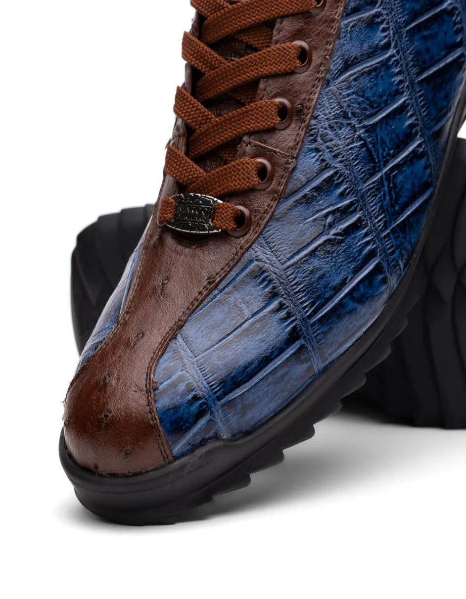 Marco Di Milano Saulo Men's Shoes Blue & Brown Exotic Ostich / Alligator Casual Sneakers - 6