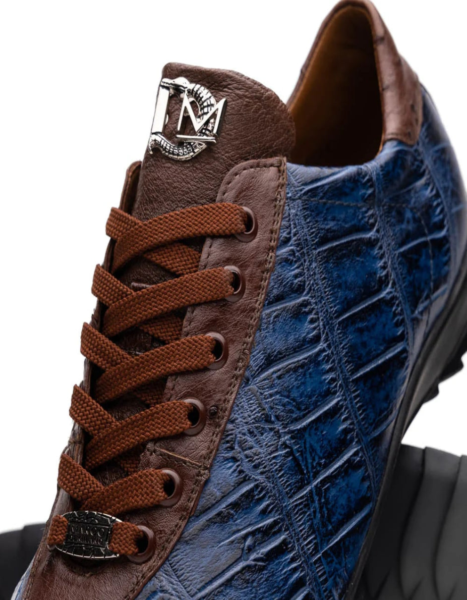 Marco Di Milano Saulo Men's Shoes Blue & Brown Exotic Ostich / Alligator Casual Sneakers - 6