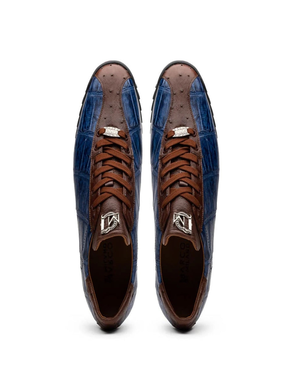 Marco Di Milano Saulo Men's Shoes Blue & Brown Exotic Ostich / Alligator Casual Sneakers - 6